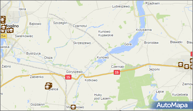 mapa Kunowo gmina Mogilno, Kunowo gmina Mogilno na mapie Targeo