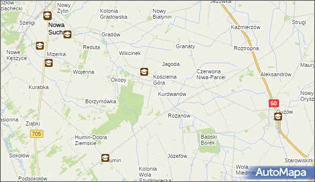 mapa Kurdwanów gmina Nowa Sucha, Kurdwanów gmina Nowa Sucha na mapie Targeo