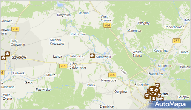 mapa Kurozwęki, Kurozwęki na mapie Targeo