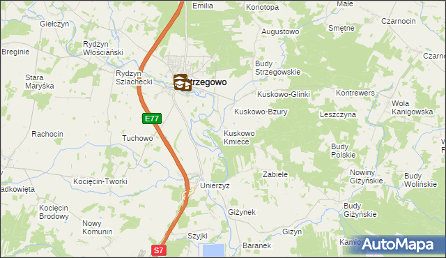 mapa Kuskowo Kmiece, Kuskowo Kmiece na mapie Targeo