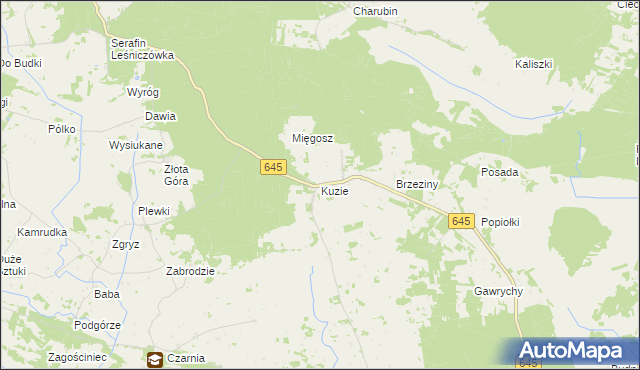 mapa Kuzie gmina Zbójna, Kuzie gmina Zbójna na mapie Targeo