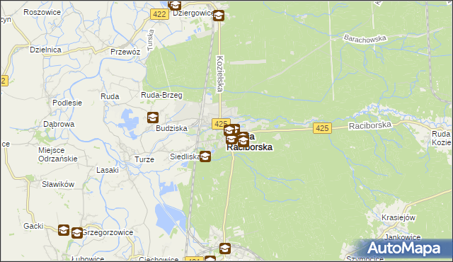 mapa Kuźnia Raciborska, Kuźnia Raciborska na mapie Targeo