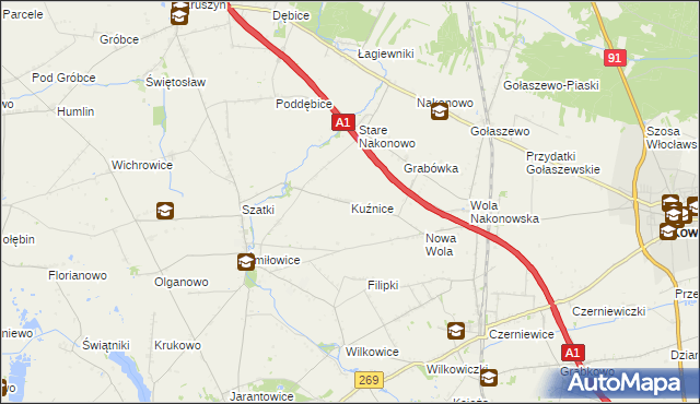 mapa Kuźnice gmina Choceń, Kuźnice gmina Choceń na mapie Targeo