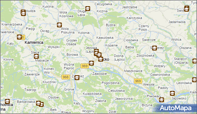 mapa Łącko powiat nowosądecki, Łącko powiat nowosądecki na mapie Targeo