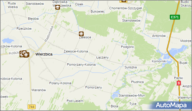 mapa Łączany gmina Wierzbica, Łączany gmina Wierzbica na mapie Targeo