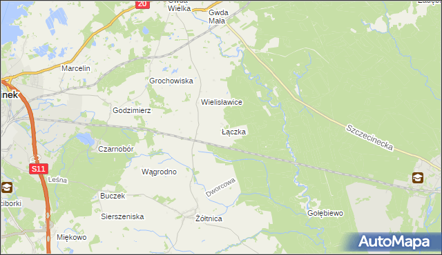 mapa Łączka gmina Szczecinek, Łączka gmina Szczecinek na mapie Targeo