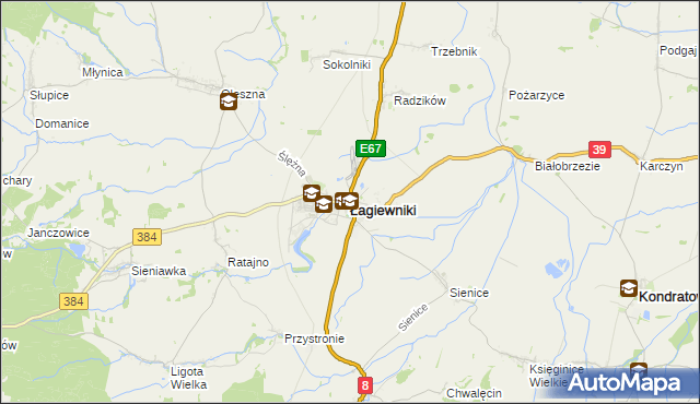 mapa Łagiewniki powiat dzierżoniowski, Łagiewniki powiat dzierżoniowski na mapie Targeo