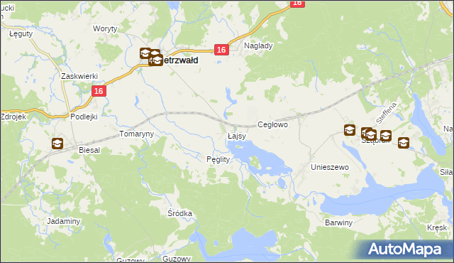mapa Łajsy gmina Gietrzwałd, Łajsy gmina Gietrzwałd na mapie Targeo
