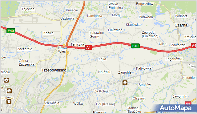 mapa Łąka gmina Trzebownisko, Łąka gmina Trzebownisko na mapie Targeo