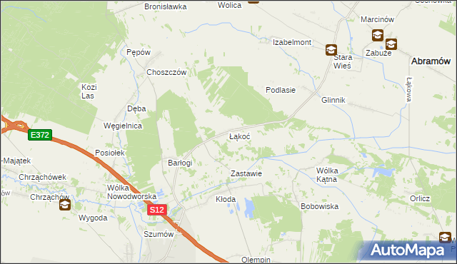 mapa Łąkoć gmina Kurów, Łąkoć gmina Kurów na mapie Targeo