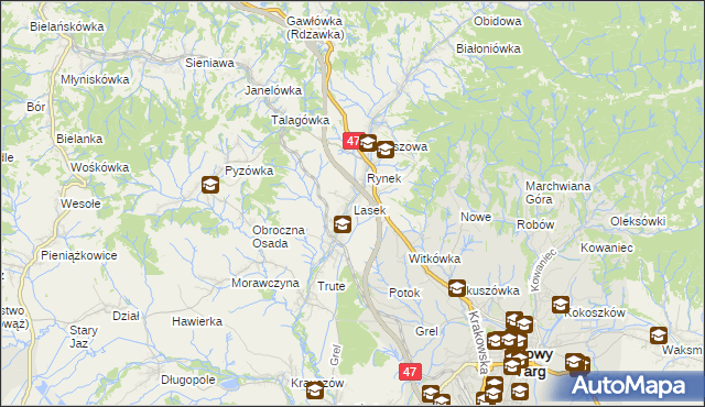 mapa Lasek gmina Nowy Targ, Lasek gmina Nowy Targ na mapie Targeo