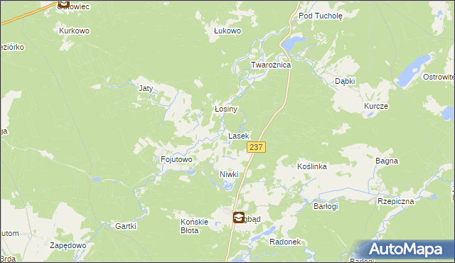 mapa Lasek gmina Tuchola, Lasek gmina Tuchola na mapie Targeo