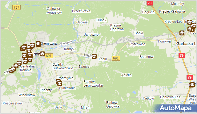 mapa Laski gmina Pionki, Laski gmina Pionki na mapie Targeo