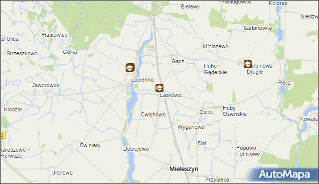 mapa Laskowo gmina Janowiec Wielkopolski, Laskowo gmina Janowiec Wielkopolski na mapie Targeo