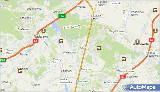 mapa Łazy gmina Lesznowola, Łazy gmina Lesznowola na mapie Targeo