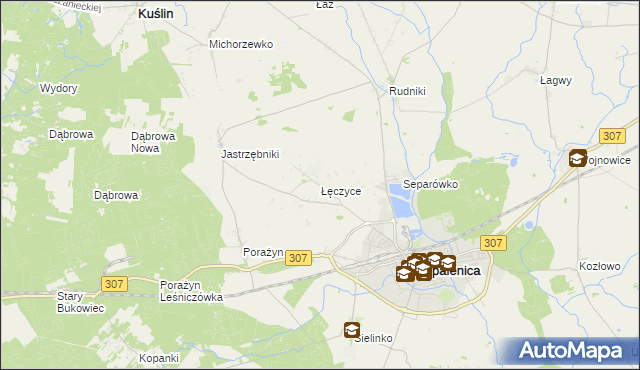 mapa Łęczyce gmina Opalenica, Łęczyce gmina Opalenica na mapie Targeo