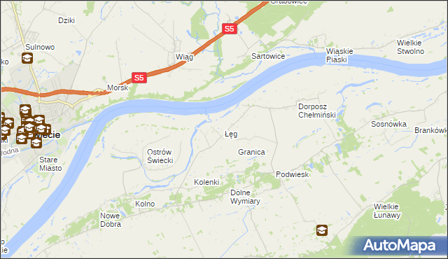 mapa Łęg gmina Chełmno, Łęg gmina Chełmno na mapie Targeo