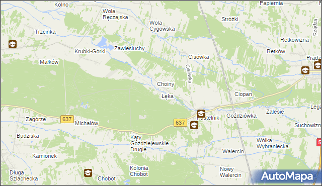 mapa Łęka gmina Stanisławów, Łęka gmina Stanisławów na mapie Targeo