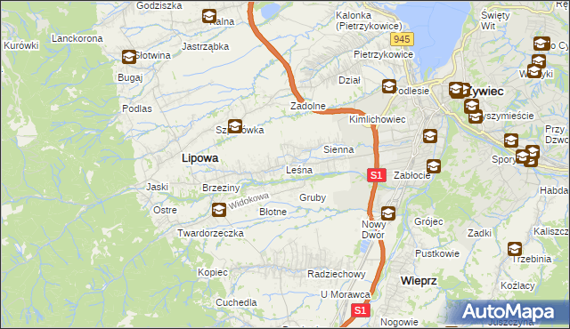 mapa Leśna gmina Lipowa, Leśna gmina Lipowa na mapie Targeo