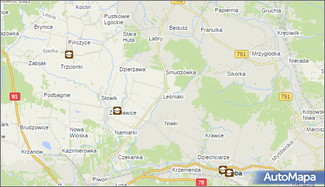 mapa Leśniaki gmina Siewierz, Leśniaki gmina Siewierz na mapie Targeo