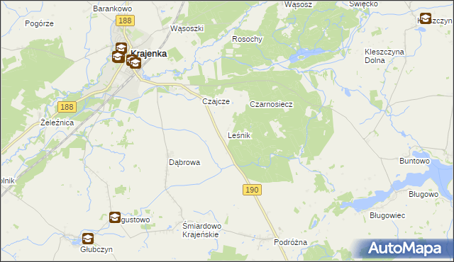 mapa Leśnik gmina Krajenka, Leśnik gmina Krajenka na mapie Targeo