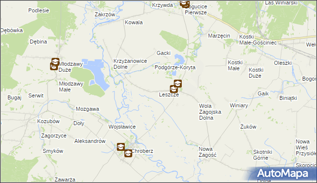 mapa Leszcze gmina Pińczów, Leszcze gmina Pińczów na mapie Targeo