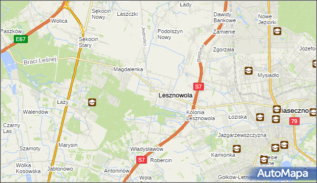 mapa Lesznowola powiat piaseczyński, Lesznowola powiat piaseczyński na mapie Targeo