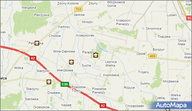 mapa Leźnica Wielka-Osiedle, Leźnica Wielka-Osiedle na mapie Targeo