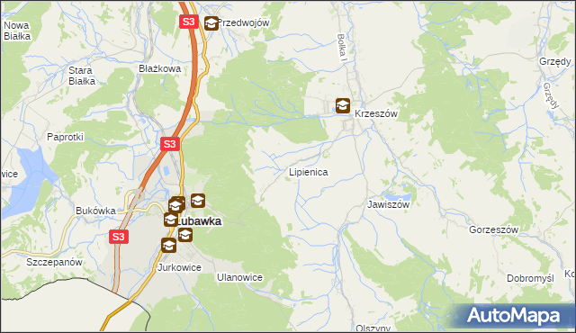 mapa Lipienica gmina Kamienna Góra, Lipienica gmina Kamienna Góra na mapie Targeo