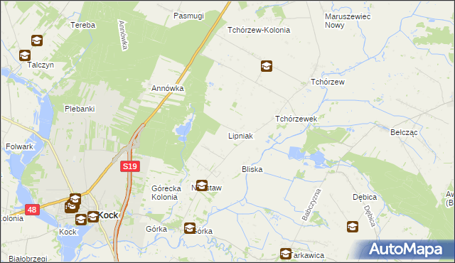 mapa Lipniak gmina Kock, Lipniak gmina Kock na mapie Targeo