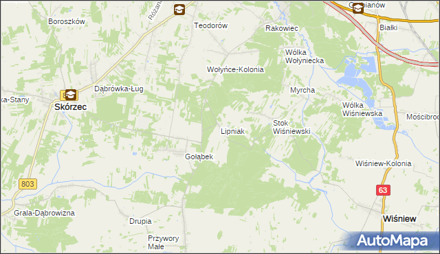 mapa Lipniak gmina Wiśniew, Lipniak gmina Wiśniew na mapie Targeo