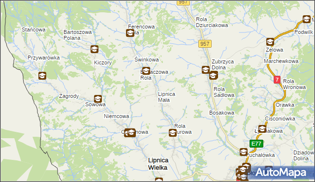 mapa Lipnica Mała, Lipnica Mała na mapie Targeo