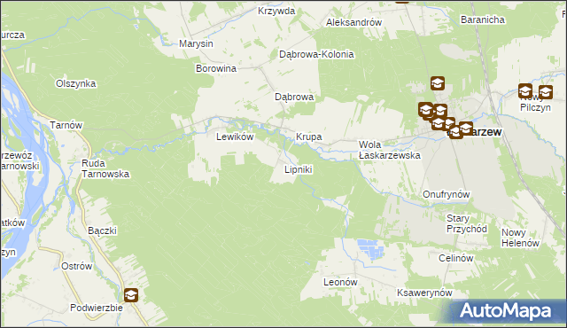 mapa Lipniki gmina Łaskarzew, Lipniki gmina Łaskarzew na mapie Targeo