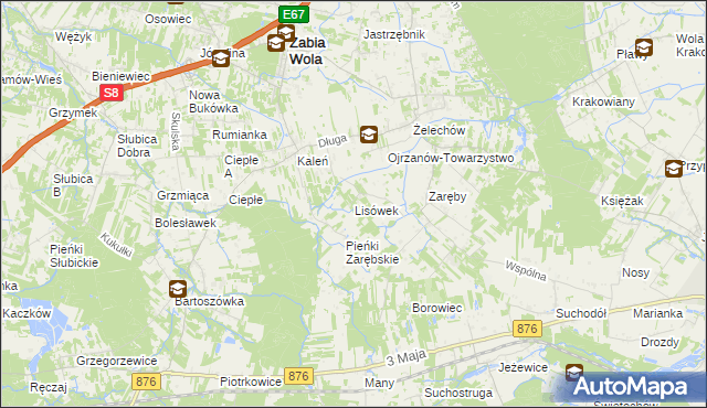 mapa Lisówek gmina Żabia Wola, Lisówek gmina Żabia Wola na mapie Targeo