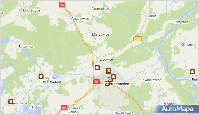 mapa Lisowice gmina Prochowice, Lisowice gmina Prochowice na mapie Targeo