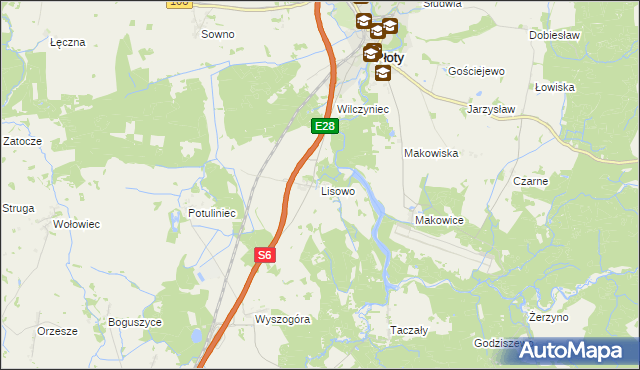 mapa Lisowo gmina Płoty, Lisowo gmina Płoty na mapie Targeo