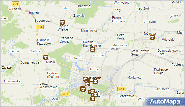 mapa Łobzów gmina Wolbrom, Łobzów gmina Wolbrom na mapie Targeo