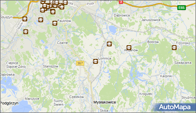 mapa Łomnica gmina Mysłakowice, Łomnica gmina Mysłakowice na mapie Targeo