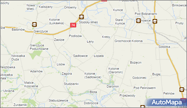 mapa Łopata gmina Wojciechowice, Łopata gmina Wojciechowice na mapie Targeo