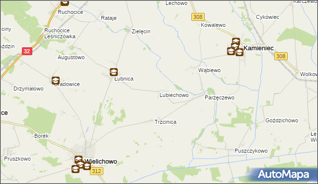 mapa Lubiechowo gmina Kamieniec, Lubiechowo gmina Kamieniec na mapie Targeo