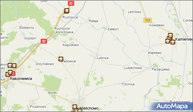 mapa Łubnica gmina Wielichowo, Łubnica gmina Wielichowo na mapie Targeo