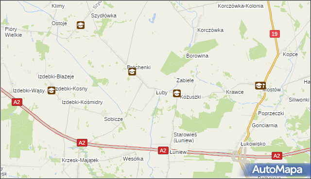 mapa Łuby gmina Międzyrzec Podlaski, Łuby gmina Międzyrzec Podlaski na mapie Targeo