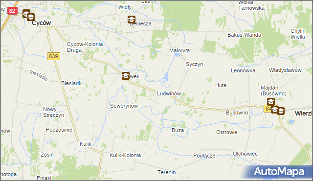 mapa Ludwinów gmina Cyców, Ludwinów gmina Cyców na mapie Targeo