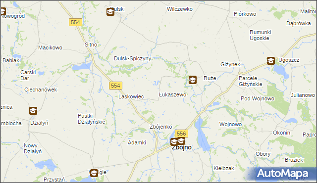 mapa Łukaszewo gmina Zbójno, Łukaszewo gmina Zbójno na mapie Targeo