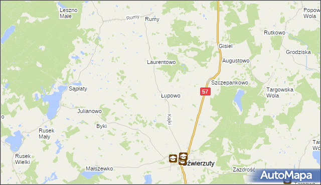 mapa Łupowo gmina Dźwierzuty, Łupowo gmina Dźwierzuty na mapie Targeo
