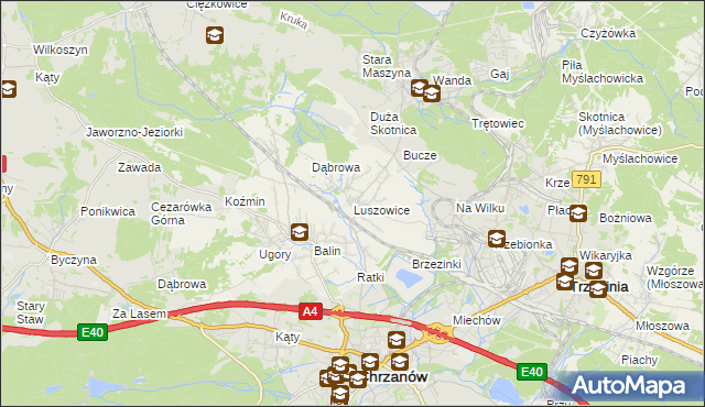 mapa Luszowice gmina Chrzanów, Luszowice gmina Chrzanów na mapie Targeo