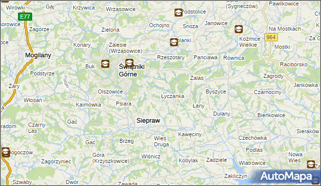 mapa Łyczanka gmina Siepraw, Łyczanka gmina Siepraw na mapie Targeo