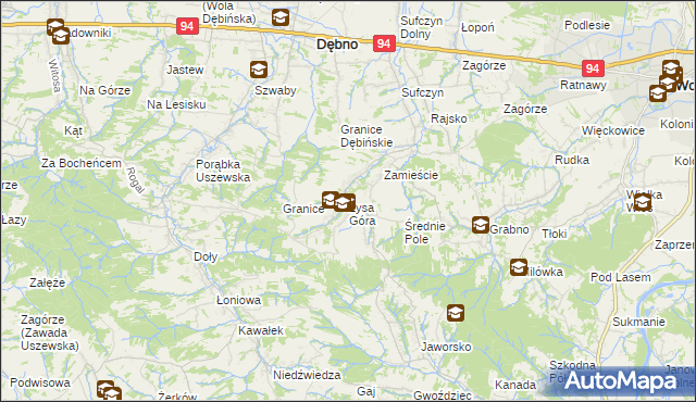 mapa Łysa Góra gmina Dębno, Łysa Góra gmina Dębno na mapie Targeo