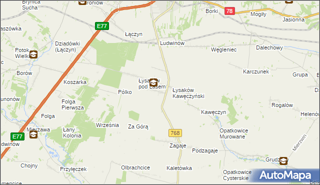 mapa Łysaków Drugi, Łysaków Drugi na mapie Targeo