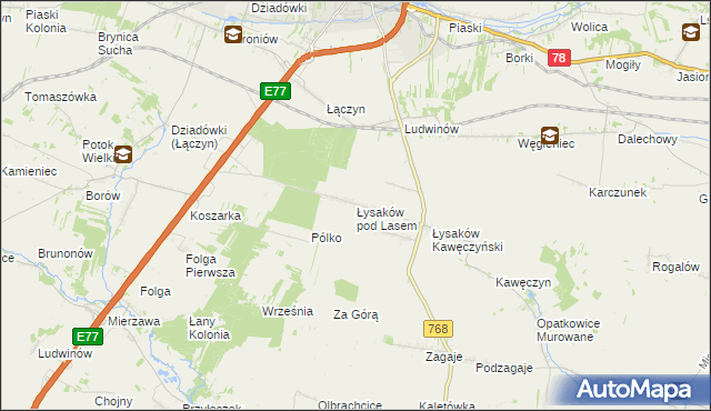 mapa Łysaków pod Lasem, Łysaków pod Lasem na mapie Targeo